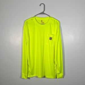 Carhartt Hi-Vis Neon Yellow Long Sleeve Pocket Tee L Workwear Safety Shirt